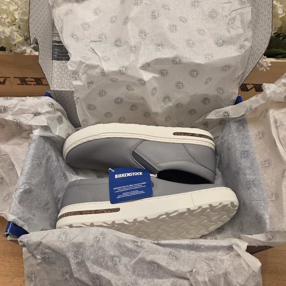 Birkenstock Oswego Leather Slip-On Sneakers Gray Womens Size 37 NIB - Picture 5 of 8